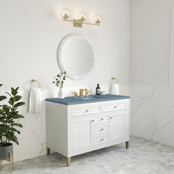 James Martin 305-V48-GW-3CBL Chicago 48 Inch Glossy White Single Sink Vanity with 3 cm Cala Blue Top