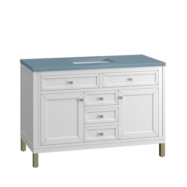 James Martin 305-V48-GW-3CBL Chicago 48 Inch Glossy White Single Sink Vanity with 3 cm Cala Blue Top