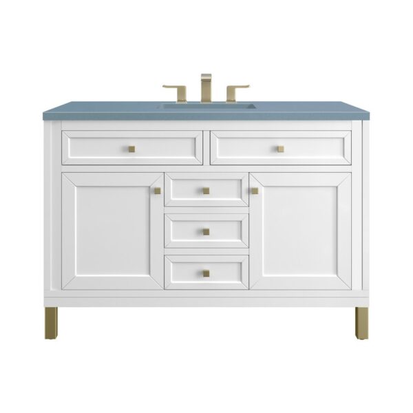 James Martin 305-V48-GW-3CBL Chicago 48 Inch Glossy White Single Sink Vanity with 3 cm Cala Blue Top