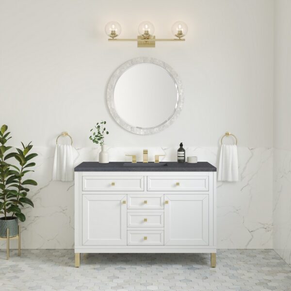 James Martin 305-V48-GW-3CSP Chicago 48 Inch Glossy White Single Sink Vanity with 3 cm Charcoal Soapstone Top