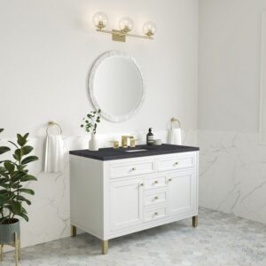 James Martin 305-V48-GW-3CSP Chicago 48 Inch Glossy White Single Sink Vanity with 3 cm Charcoal Soapstone Top