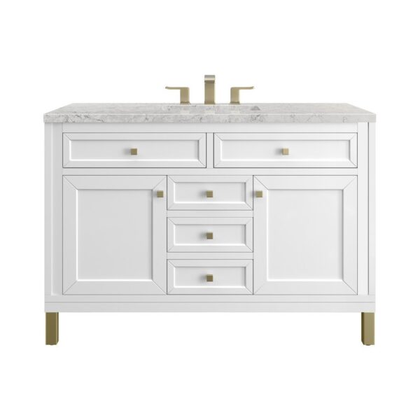 James Martin 305-V48-GW-3EJP Chicago 48 Inch Glossy White Single Sink Vanity with 3 cm Eternal Jasmine Pearl Top