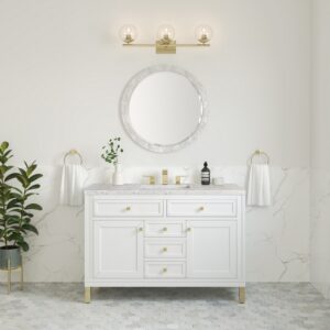 James Martin 305-V48-GW-3EJP Chicago 48 Inch Glossy White Single Sink Vanity with 3 cm Eternal Jasmine Pearl Top