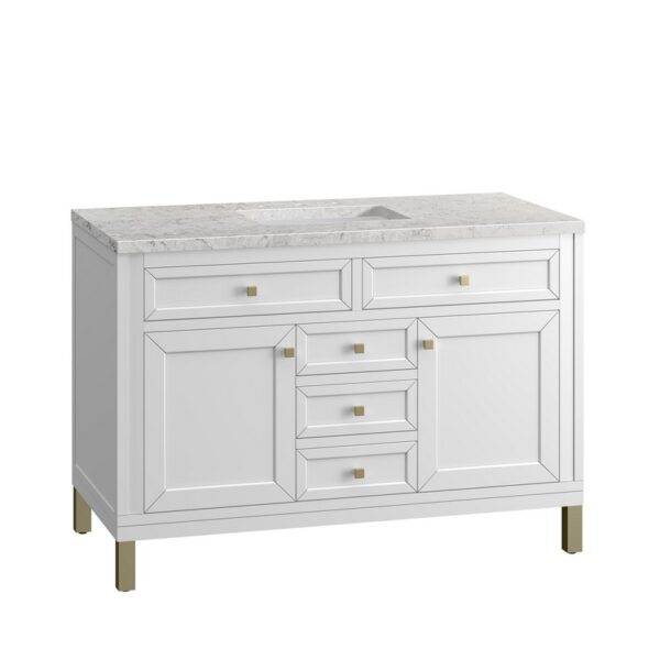 James Martin 305-V48-GW-3EJP Chicago 48 Inch Glossy White Single Sink Vanity with 3 cm Eternal Jasmine Pearl Top