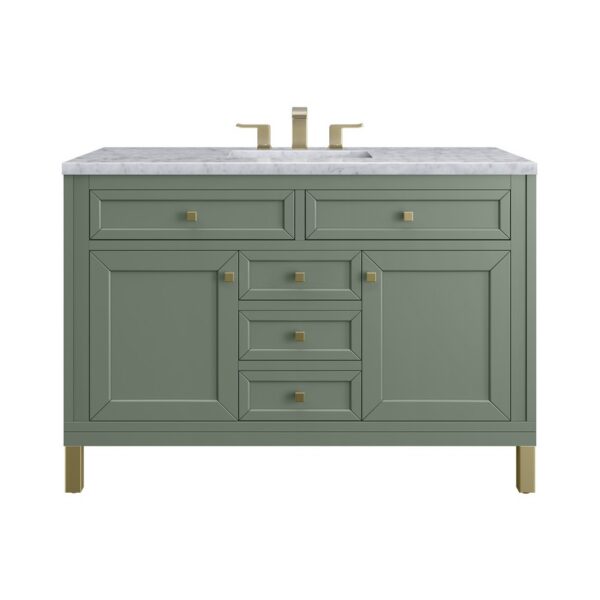 James Martin 305-V48-SC-3CAR Chicago 48 Inch Smokey Celadon Single Sink Vanity with 3 cm Carrara Marble Top