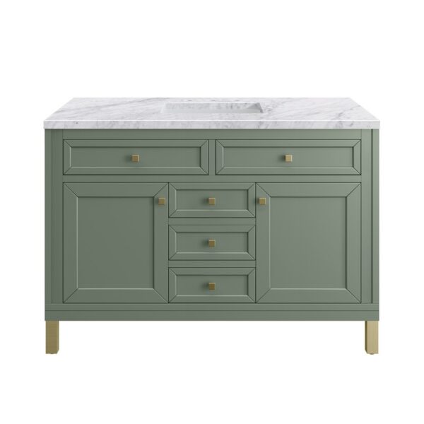 James Martin 305-V48-SC-3CAR Chicago 48 Inch Smokey Celadon Single Sink Vanity with 3 cm Carrara Marble Top