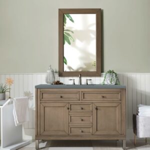 James Martin 305-V48-WWW-3CBL Chicago 48 Inch Single Vanity Cabinet with Cala Blue Quartz Top - Whitewashed Walnut