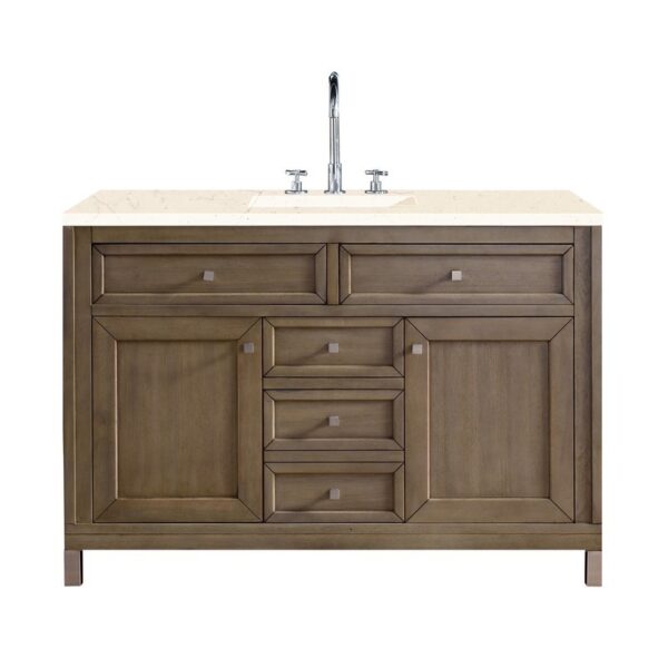 James Martin 305-V48-WWW-3EMR Chicago 48 Inch Single Vanity Whitewashed Walnut with 3 CM Eternal Marfil Quartz Top