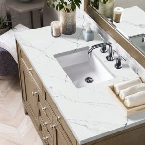 James Martin 305-V48-WWW-3ENC Chicago 48 Inch Single Vanity Cabinet with Ethereal Noctis Quartz Top - Whitewashed Walnut