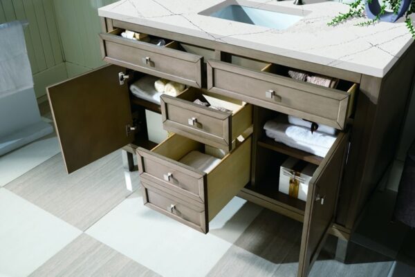 James Martin 305-V48-WWW-3ENC Chicago 48 Inch Single Vanity Cabinet with Ethereal Noctis Quartz Top - Whitewashed Walnut