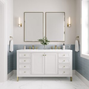 James Martin 305-V60D-3WZ Chicago 60 Inch Double Vanity with 3cm White Zeus Quartz Top