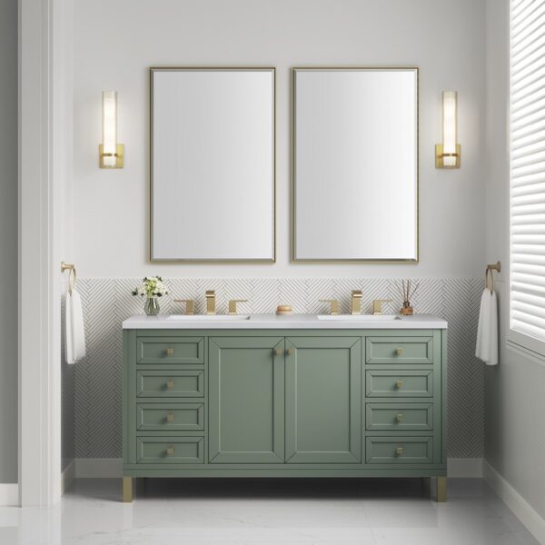 James Martin 305-V60D-3WZ Chicago 60 Inch Double Vanity with 3cm White Zeus Quartz Top