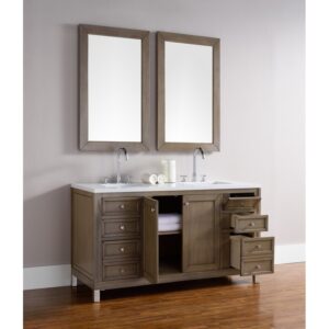 James Martin 305-V60D-3WZ Chicago 60 Inch Double Vanity with 3cm White Zeus Quartz Top