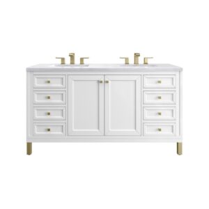 James Martin 305-V60D-GW-3AF Chicago 60 Inch Glossy White Double Sink Vanity with 3 cm Arctic Fall Top