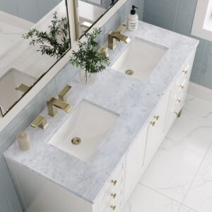 James Martin 305-V60D-GW-3CAR Chicago 60 Inch Glossy White Double Sink Vanity with 3 cm Carrara Marble Top