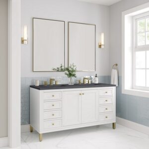 James Martin 305-V60D-GW-3CSP Chicago 60 Inch Glossy White Double Sink Vanity with 3 cm Charcoal Soapstone Top