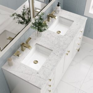 James Martin 305-V60D-GW-3EJP Chicago 60 Inch Glossy White Double Sink Vanity with 3 cm Eternal Jasmine Pearl Top