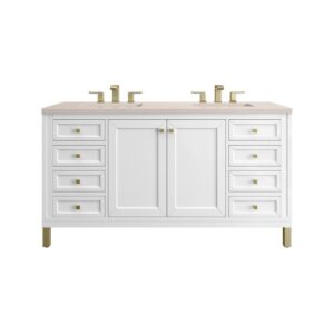 James Martin 305-V60D-GW-3EMR Chicago 60 Inch Glossy White Double Sink Vanity with 3 cm Eternal Marfil Top