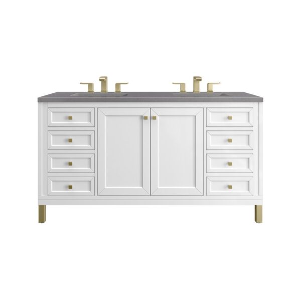 James Martin 305-V60D-GW-3GEX Chicago 60 Inch Glossy White Double Sink Vanity with 3 cm Grey Expo Top