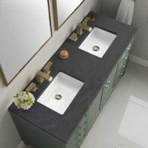 James Martin 305-V60D-SC-3CSP Chicago 60 Inch Smokey Celadon Double Sink Vanity with 3 cm Charcoal Soapstone Top