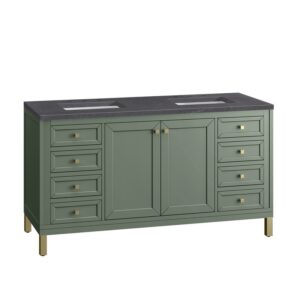 James Martin 305-V60D-SC-3CSP Chicago 60 Inch Smokey Celadon Double Sink Vanity with 3 cm Charcoal Soapstone Top