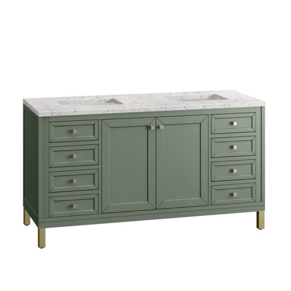 James Martin 305-V60D-SC-3EJP Chicago 60 Inch Smokey Celadon Double Sink Vanity with 3 cm Eternal Jasmine Pearl Top