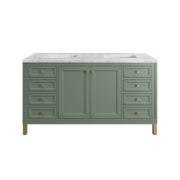 James Martin 305-V60D-SC-3EJP Chicago 60 Inch Smokey Celadon Double Sink Vanity with 3 cm Eternal Jasmine Pearl Top