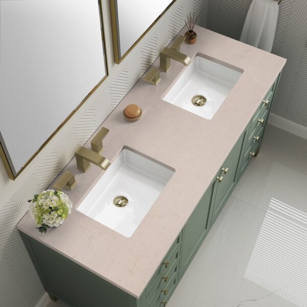 James Martin 305-V60D-SC-3EMR Chicago 60 Inch Smokey Celadon Double Sink Vanity with 3 cm Eternal Marfil Top