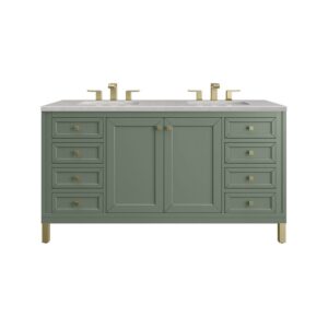 James Martin 305-V60D-SC-3ESR Chicago 60 Inch Smokey Celadon Double Sink Vanity with 3 cm Eternal Serena Top