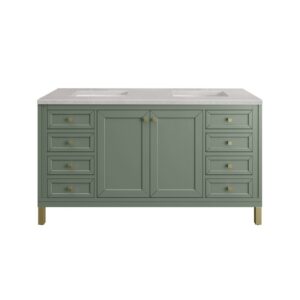 James Martin 305-V60D-SC-3ESR Chicago 60 Inch Smokey Celadon Double Sink Vanity with 3 cm Eternal Serena Top