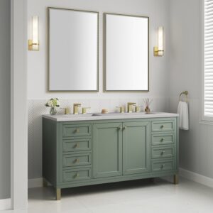 James Martin 305-V60D-SC-3ESR Chicago 60 Inch Smokey Celadon Double Sink Vanity with 3 cm Eternal Serena Top