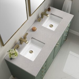 James Martin 305-V60D-SC-3ESR Chicago 60 Inch Smokey Celadon Double Sink Vanity with 3 cm Eternal Serena Top