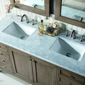 James Martin 305-V60D-WWW-3CAR Chicago 60 Inch Whitewashed Walnut Double Vanity with 3 cm Carrara Marble Top