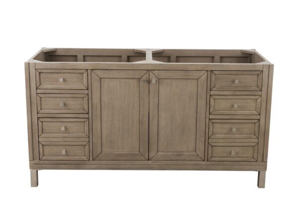 James Martin 305-V60D-WWW-3GEX Chicago 60 Inch Double Vanity in Whitewashed Walnut with 3 cm Grey Expo Quartz Top with Sink