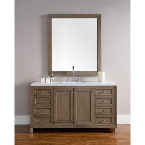 James Martin 305-V60S-3WZ Chicago 60 Inch Single Vanity with 3cm White Zeus Quartz Top