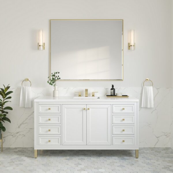 James Martin 305-V60S-3WZ Chicago 60 Inch Single Vanity with 3cm White Zeus Quartz Top