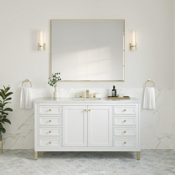 James Martin 305-V60S-GW-3AF Chicago 60 Inch Glossy White Single Sink Vanity with 3 cm Arctic Fall Top