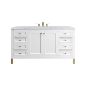 James Martin 305-V60S-GW-3CAR Chicago 60 Inch Glossy White Single Sink Vanity with 3 cm Carrara Marble Top