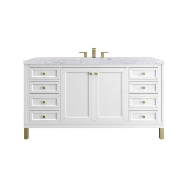 James Martin 305-V60S-GW-3CAR Chicago 60 Inch Glossy White Single Sink Vanity with 3 cm Carrara Marble Top