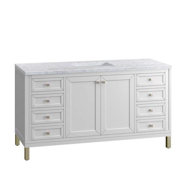 James Martin 305-V60S-GW-3CAR Chicago 60 Inch Glossy White Single Sink Vanity with 3 cm Carrara Marble Top