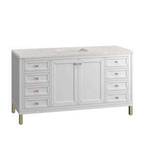 James Martin 305-V60S-GW-3EJP Chicago 60 Inch Glossy White Single Sink Vanity with 3 cm Eternal Jasmine Pearl Top