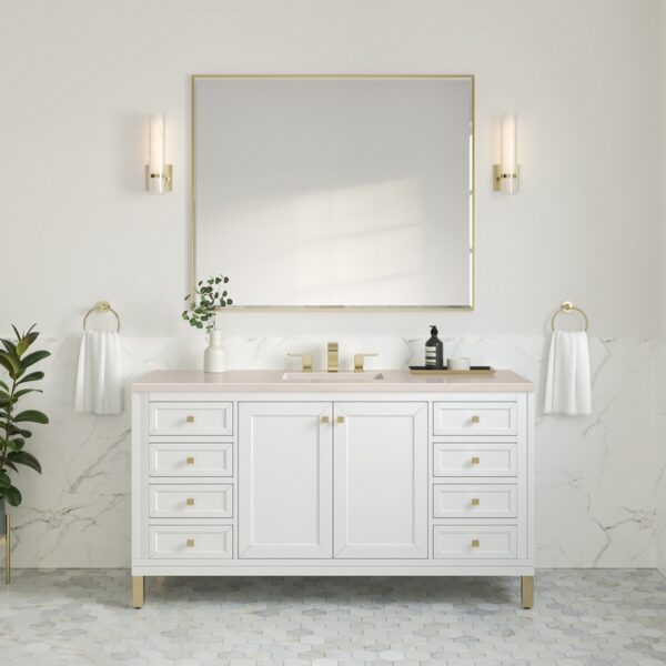 James Martin 305-V60S-GW-3EMR Chicago 60 Inch Glossy White Single Sink Vanity with 3 cm Eternal Marfil Top