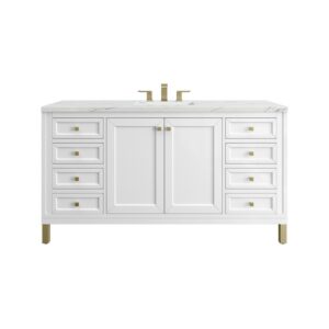 James Martin 305-V60S-GW-3ENC Chicago 60 Inch Glossy White Single Sink Vanity with 3 cm Ethereal Noctis Top