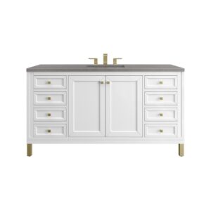 James Martin 305-V60S-GW-3GEX Chicago 60 Inch Glossy White Single Sink Vanity with 3 cm Grey Expo Top