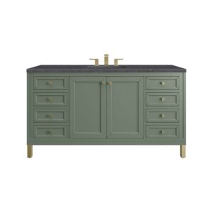 James Martin 305-V60S-SC-3CSP Chicago 60 Inch Smokey Celadon Single Sink Vanity with 3 cm Charcoal Soapstone Top