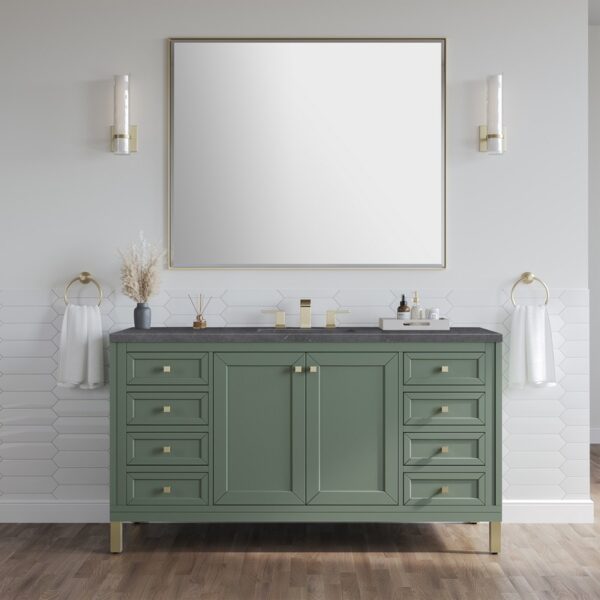 James Martin 305-V60S-SC-3CSP Chicago 60 Inch Smokey Celadon Single Sink Vanity with 3 cm Charcoal Soapstone Top