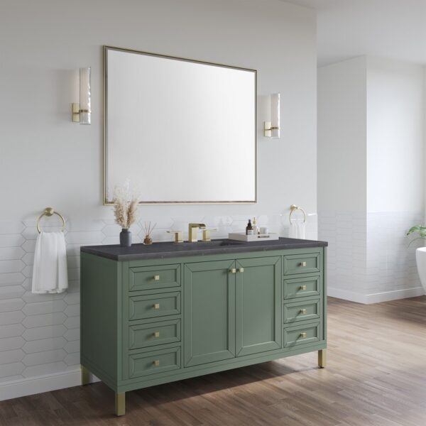 James Martin 305-V60S-SC-3CSP Chicago 60 Inch Smokey Celadon Single Sink Vanity with 3 cm Charcoal Soapstone Top