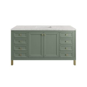 James Martin 305-V60S-SC-3EJP Chicago 60 Inch Smokey Celadon Single Sink Vanity with 3 cm Eternal Jasmine Pearl Top