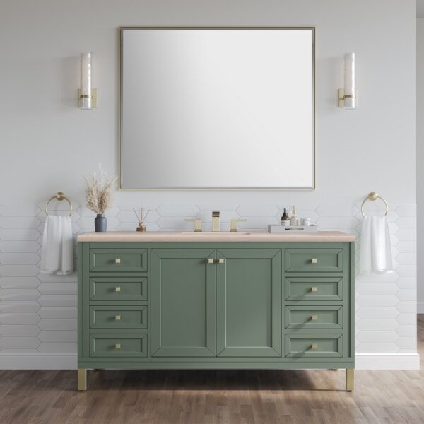 James Martin 305-V60S-SC-3EMR Chicago 60 Inch Smokey Celadon Single Sink Vanity with 3 cm Eternal Marfil Top