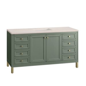 James Martin 305-V60S-SC-3EMR Chicago 60 Inch Smokey Celadon Single Sink Vanity with 3 cm Eternal Marfil Top